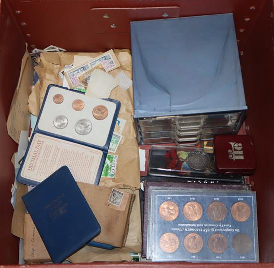 A collection of UK & World coinage, medals and stamps,